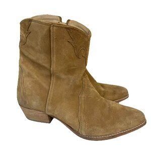 Free People New Frontier Western Boots Womens Size 39.5 US 9.5 Tan Suede Leather